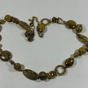Chico's Long Strand Golden Beads and Leaves Necklace